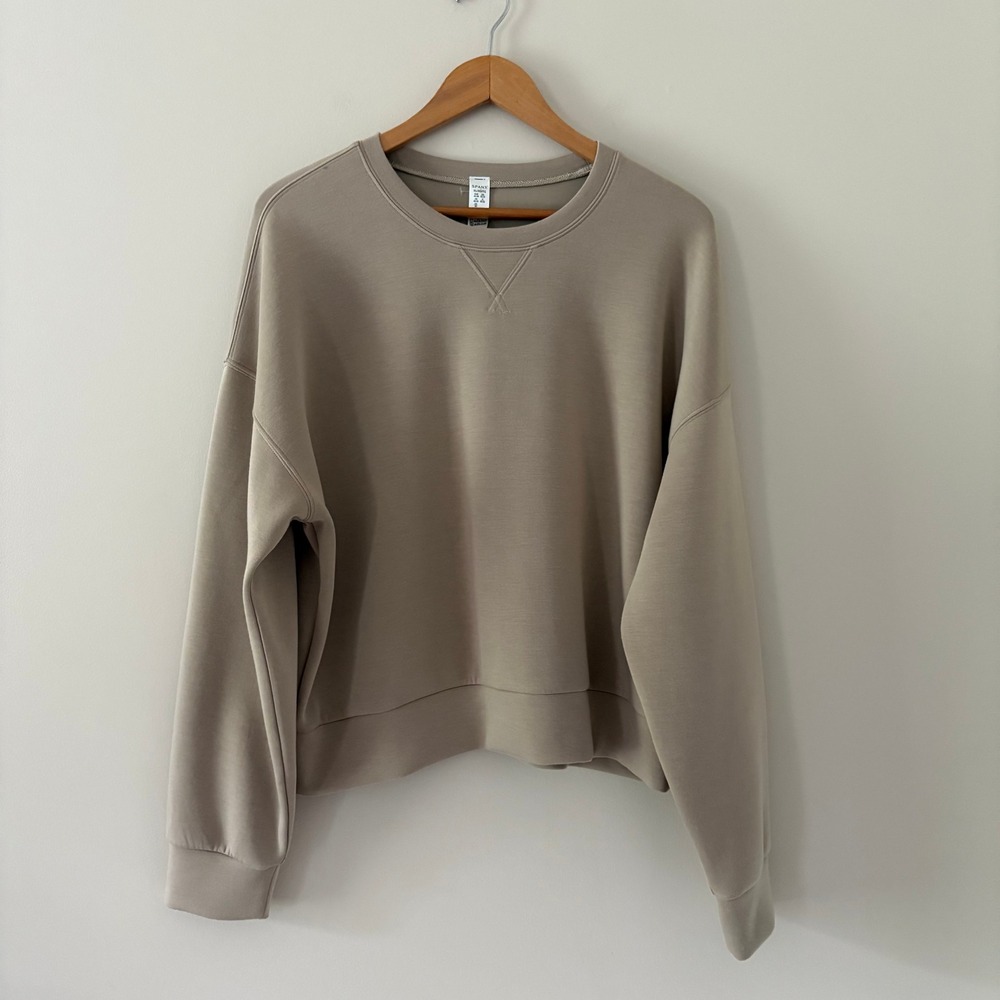 Spanx Sweatshirt AirEssentials XL Smoke Tan Crewneck Boxy Pullover